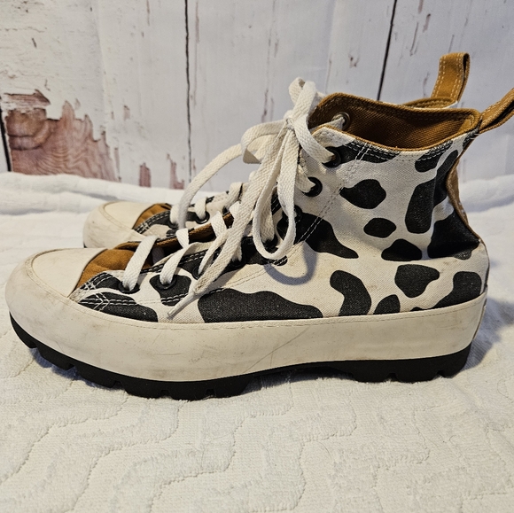 Converse Shoes - Converse cowprint and mustard yellow high tops with chunky sole! Size 9.5